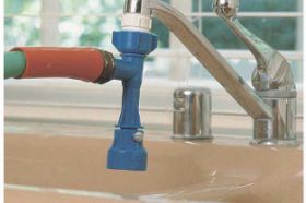 Allows the attachment of a garden hose to any indoor faucet. Also doubles as a siphon to drain. Includes a variety of fittings for any faucet.